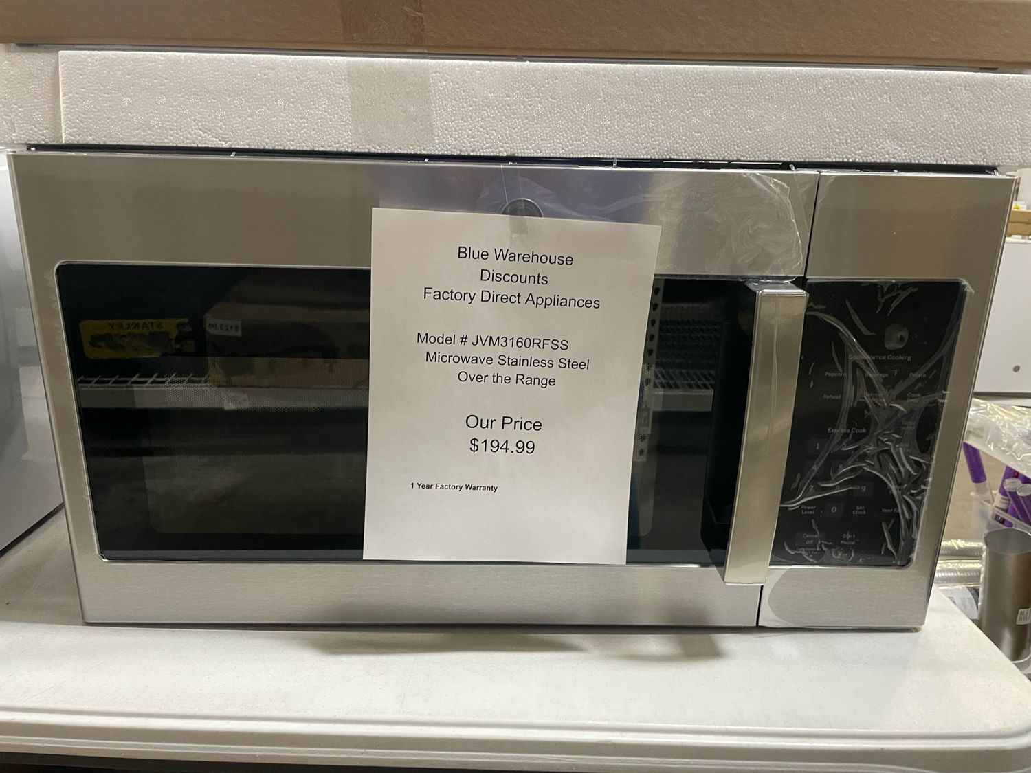 Factory Direct New JVM3160RFSS Microwave Stainless Steel Over the Range