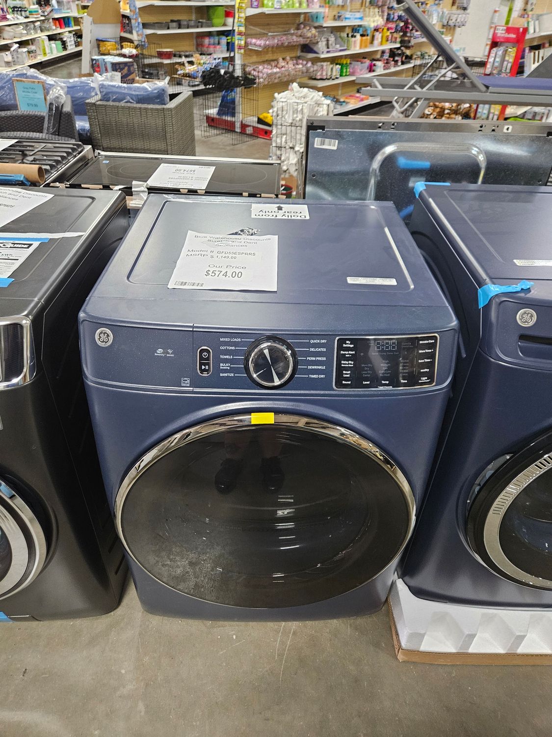 Scratch &amp; Dent GE Electric Dryer Sapphire Blue GFD55ESPRRS