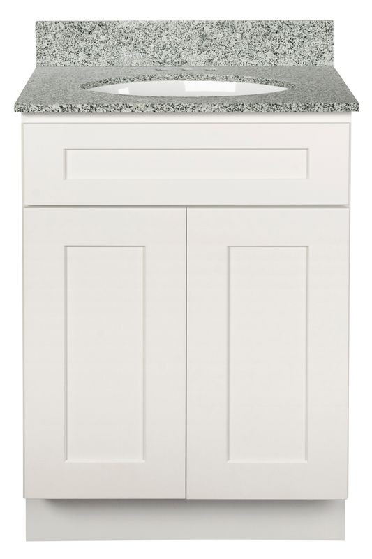 Shaker White Vanity Cabinet 24"W x 21"D x 34 ½"H - 2 Doors, Top Blank