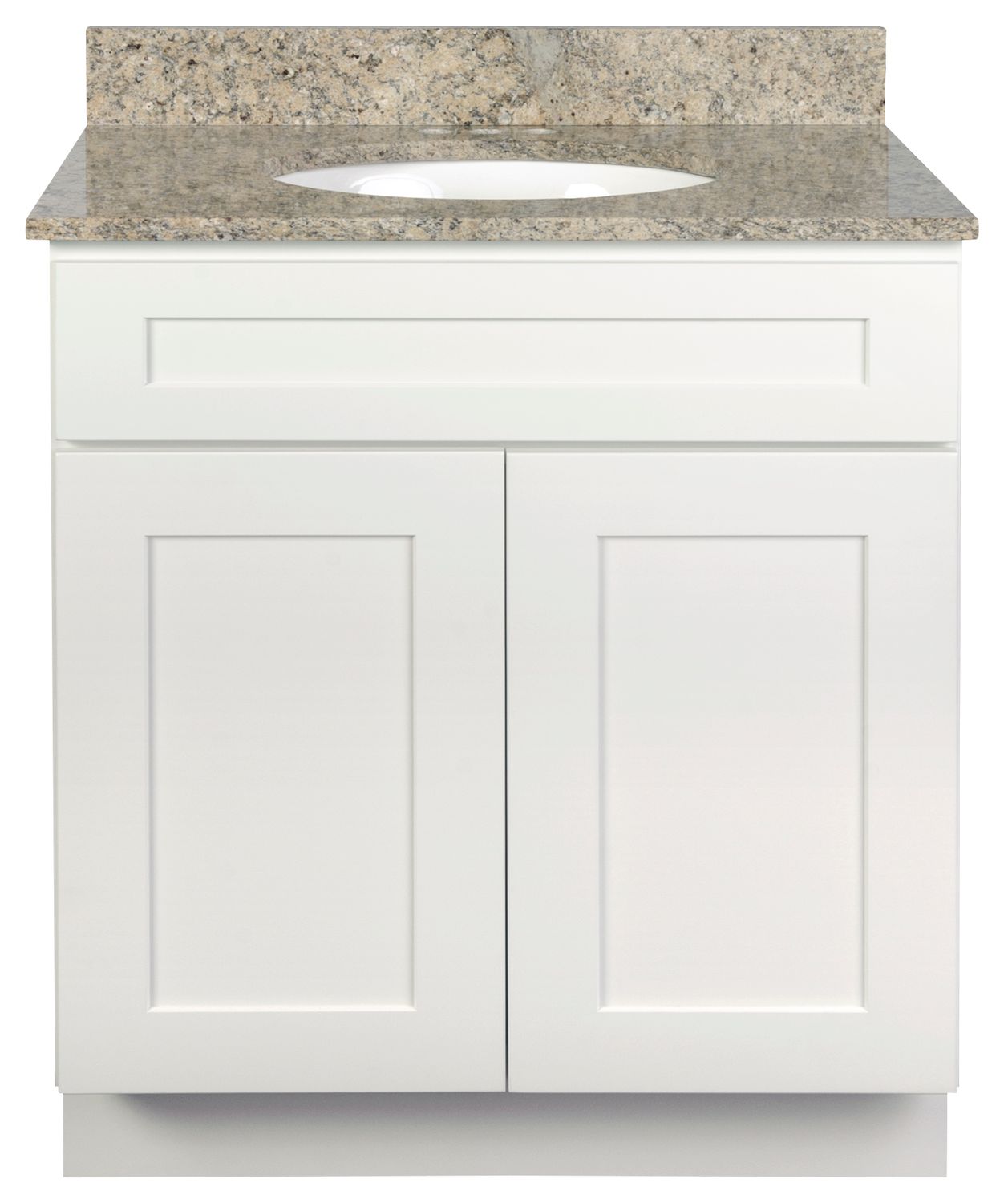 Shaker White Vanity Cabinet 30"W x 21"D x 34 ½"H - 2 Doors, Top Blank