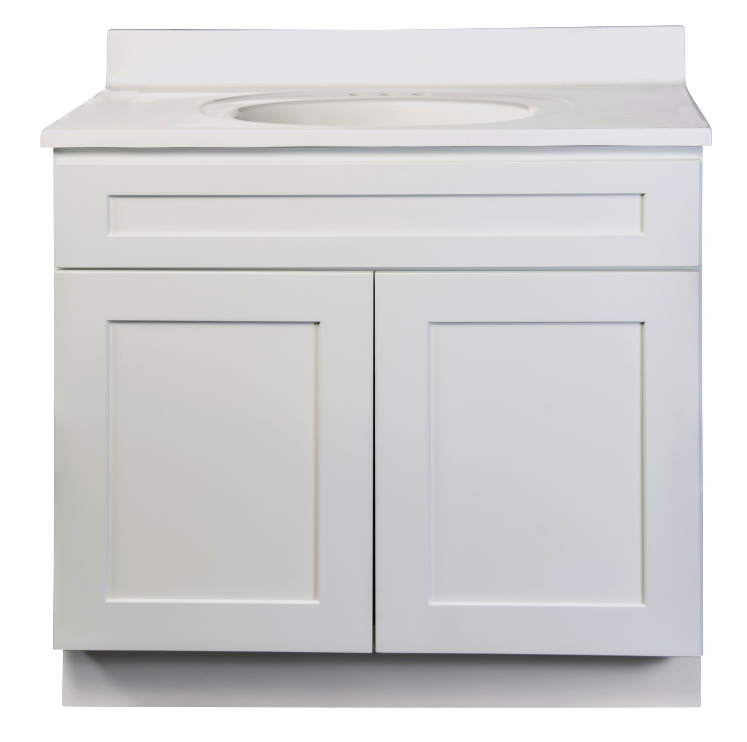 Shaker White Vanity Cabinet 36"W x 21"D x 34 ½"H - 2 Doors, Top Blank