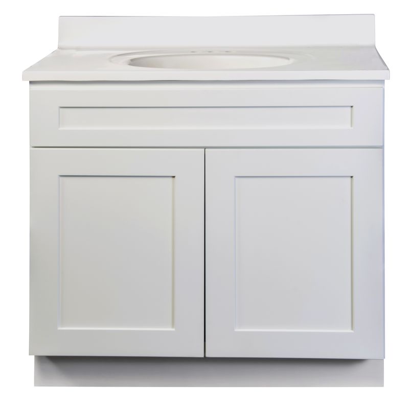 Shaker White Vanity Cabinet 36"W x 21"D x 34 ½"H - 2 Doors, Top Blank