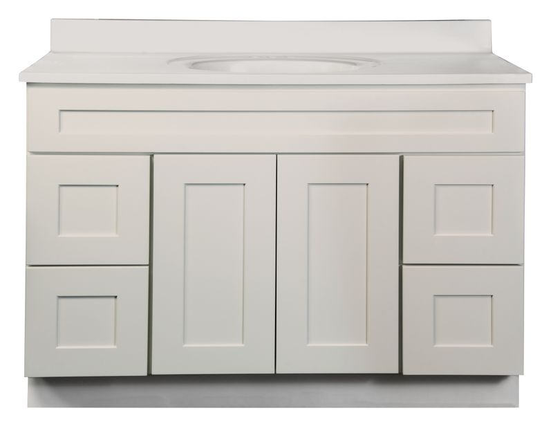Shaker White Vanity Cabinet 60"W x 21"D x 34 ½"H - 2 Doors, 4 Dra (2L, 2R), Top Blank†