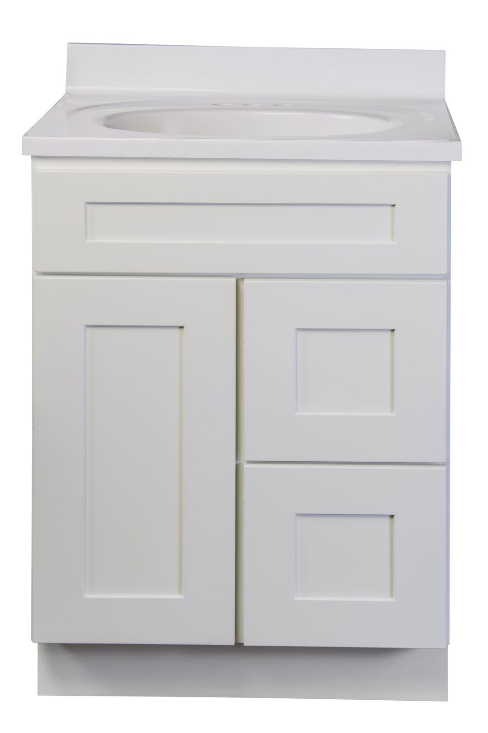 Shaker White Vanity Cabinet 24"W x 21"D x 34 ½"H - 1 Door, 2 Dra (R), Top Blank