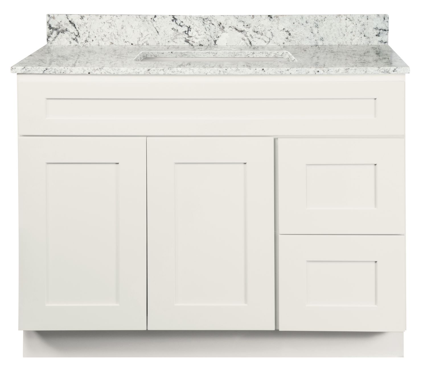 Shaker White Vanity Cabinet 42"W x 21"D x 34 ½"H - 2 Doors, 2 Dra (R), Top Blank
