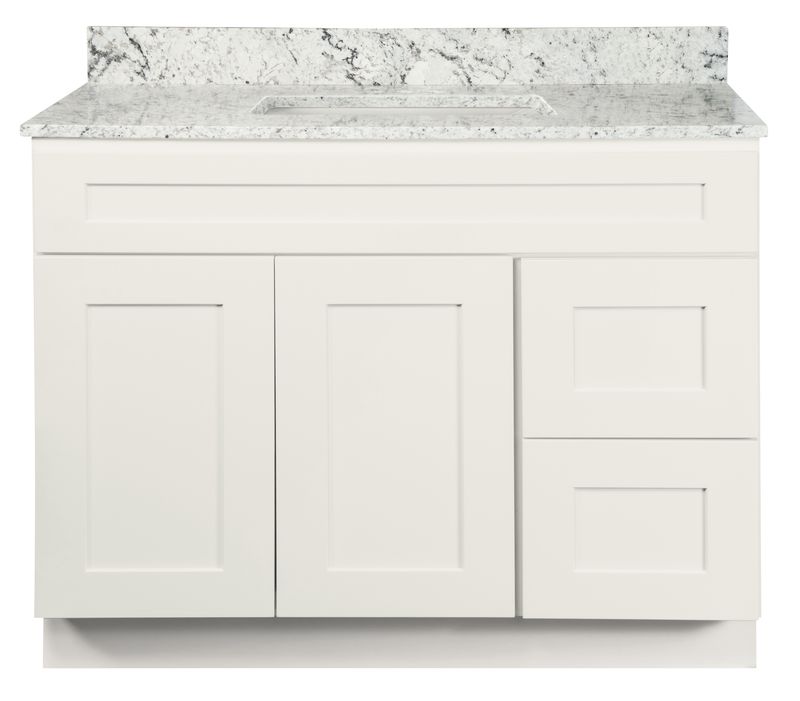 Shaker White Vanity Cabinet 42"W x 21"D x 34 ½"H - 2 Doors, 2 Dra (R), Top Blank