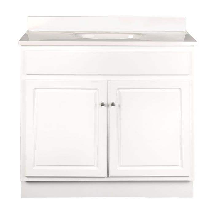 Glossy White Vanity Cabinet 36"W x 21"D x 34 ½"H - 2 Doors, Top Blank