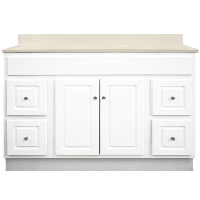 Glossy White Vanity Cabinet 48"W x 21"D x 34 ½"H - 2 Doors, 4 Dra (2L, 2R), Top Blank
