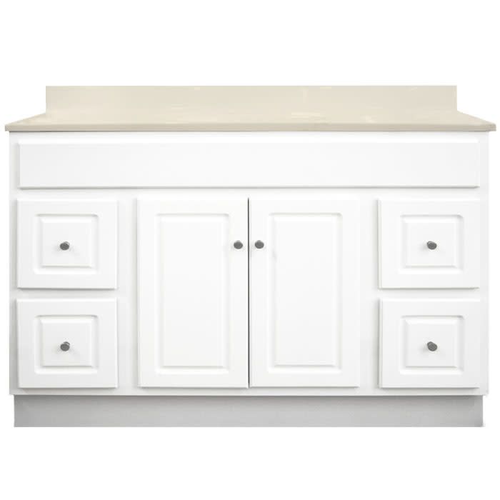 Glossy White Vanity Cabinet 48"W x 18"D x 34 ½"H - 2 Doors, 4 Dra (2L,2R), Top Blank