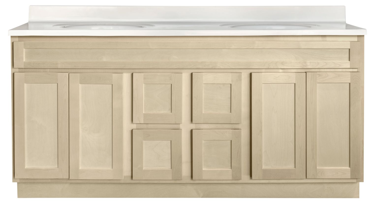Unfinished Shaker Vanity: 72"W x 21"D x 34 ½"H - 4 Doors, 4 Dra, Top Blank V7221D