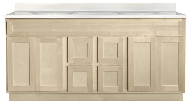 Unfinished Shaker Vanity: 72"W x 21"D x 34 ½"H - 4 Doors, 4 Dra, Top Blank V7221D