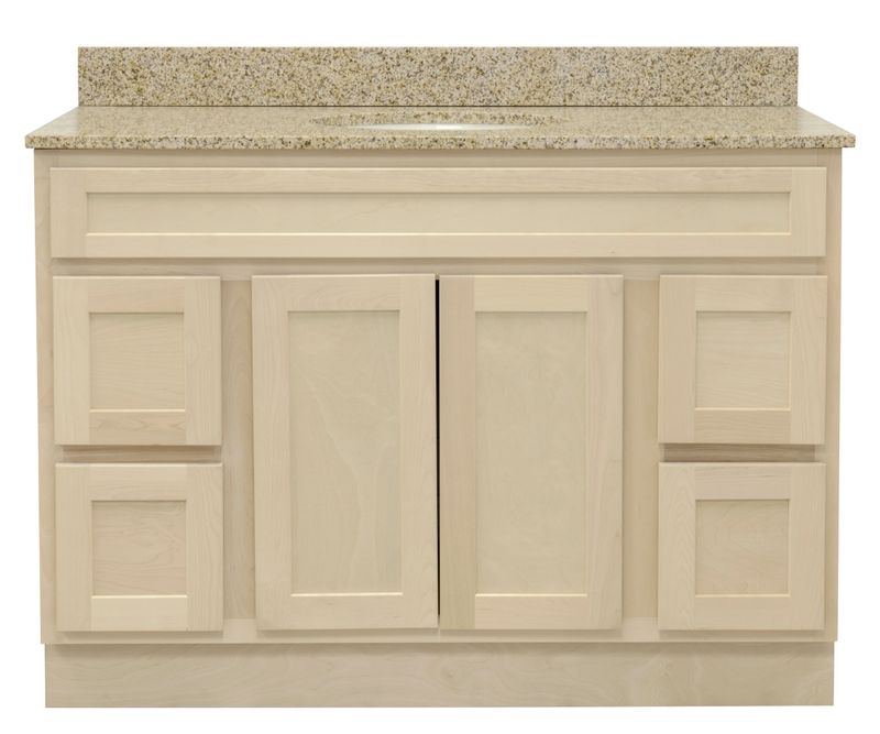 Unfinished Shaker Vanity: 48"W x 18"D x 34 ½"H - 2 Doors, 4 Dra (2L,2R), Top Blank V4818D