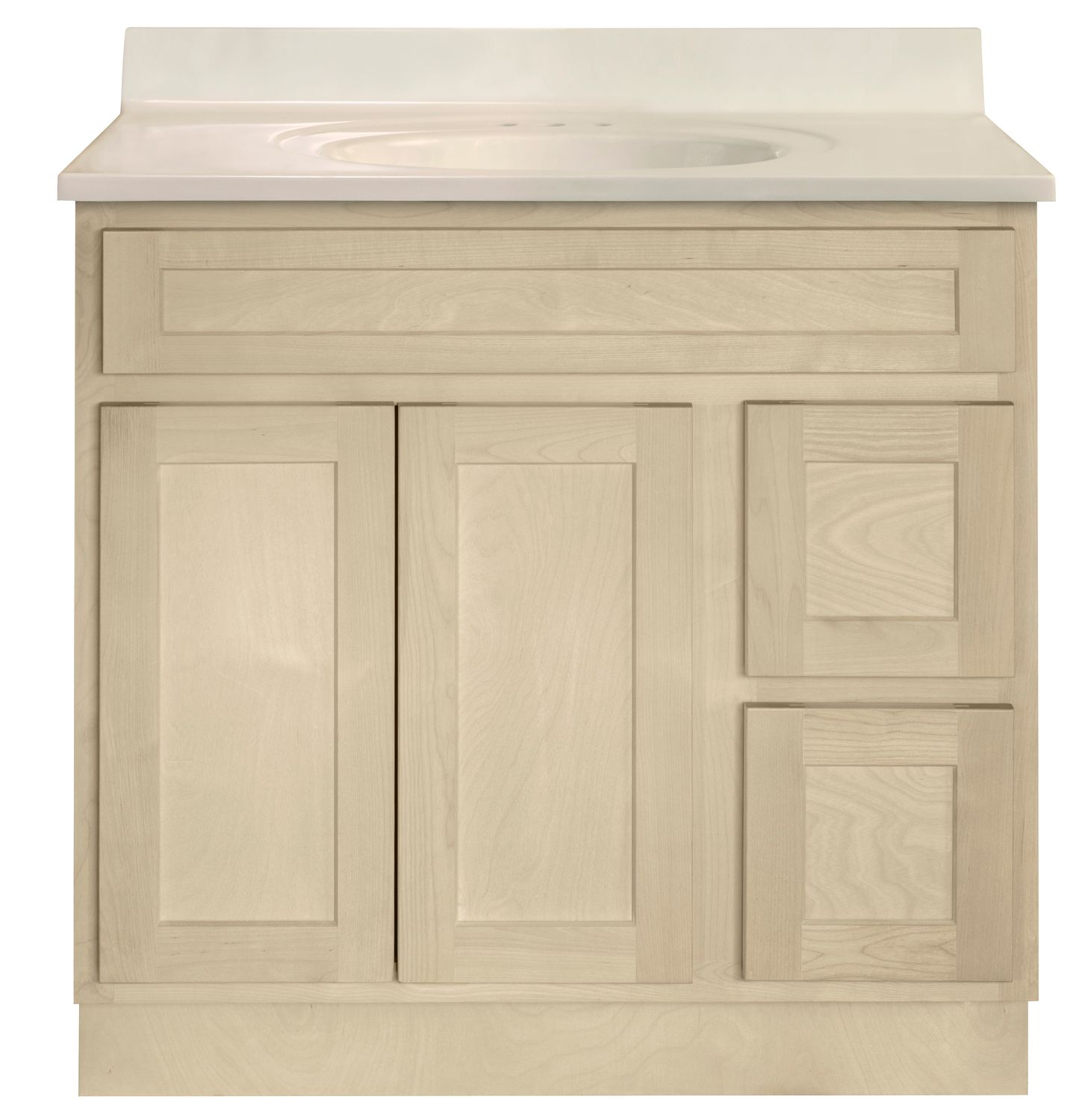 Unfinished Shaker Vanity: 36"W x 21"D x 34 ½"H - 2 Doors, 2 Dra (R), Top Blank V3621D