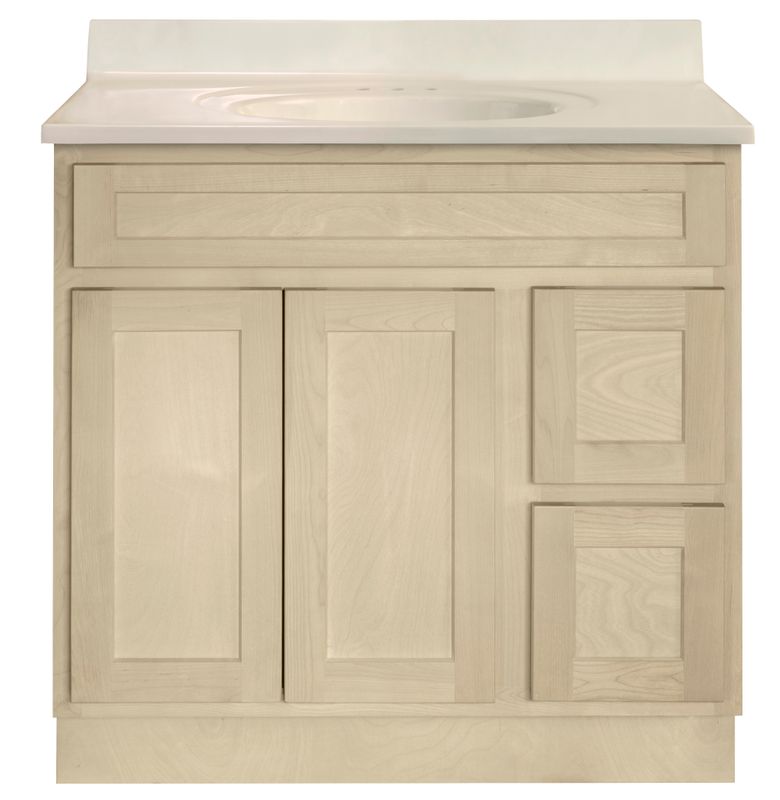 Unfinished Shaker Vanity: 36"W x 21"D x 34 ½"H - 2 Doors, 2 Dra (R), Top Blank V3621D