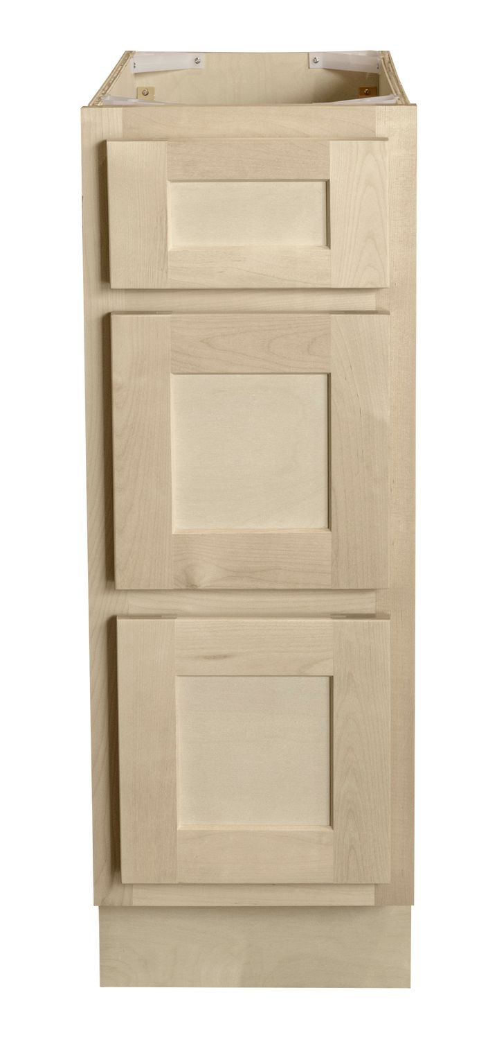 Unfinished Shaker Vanity Drawer Base: 12"W x 21"D x 34 ½"H - 3 Drawers VDB1221-3