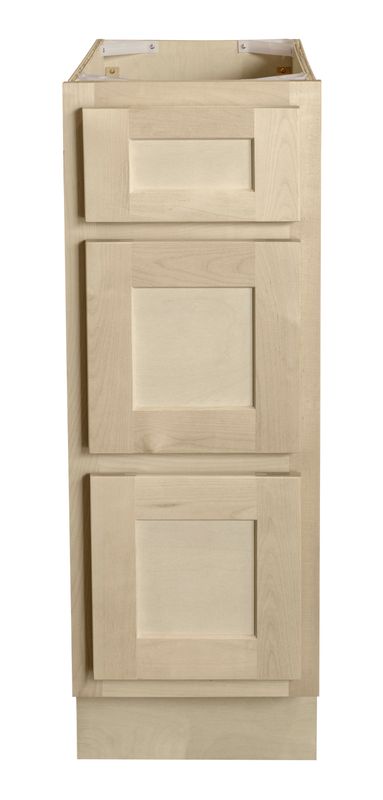 Unfinished Shaker Vanity Drawer Base: 12"W x 21"D x 34 ½"H - 3 Drawers VDB1221-3