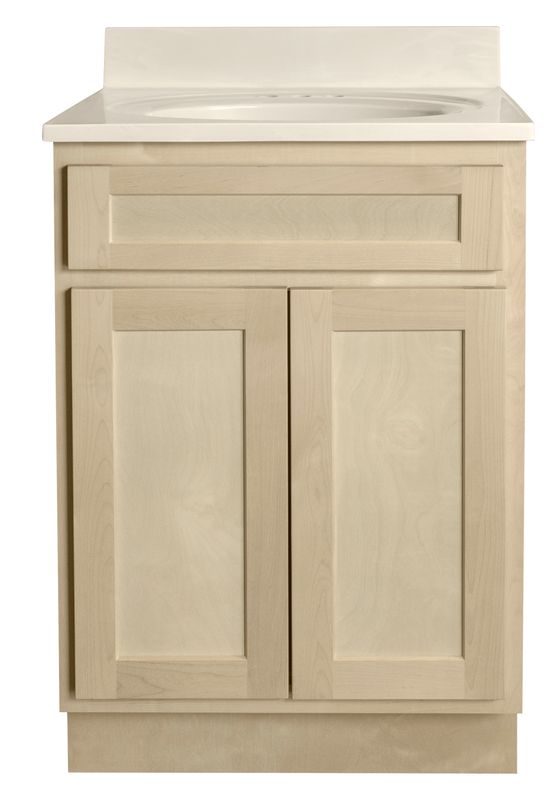 Unfinished Shaker Vanity: 24"W x 21"D x 34 ½"H - 2 Doors, Top Blank V2421