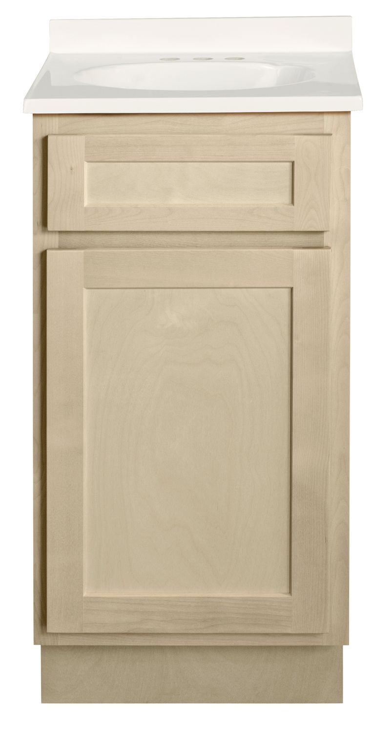Unfinished Shaker Vanity: 18"W x 16"D x 34 ½"H - 1 Door, Top Blank V1816