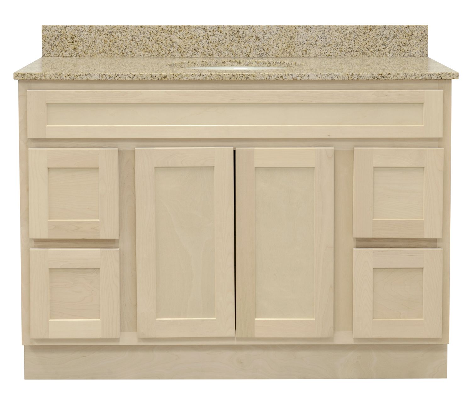 Unfinished Shaker Vanity: 48"W x 21"D x 34 ½"H - 2 Doors, 4 Dra (2L, 2R), Top Blank V4821D