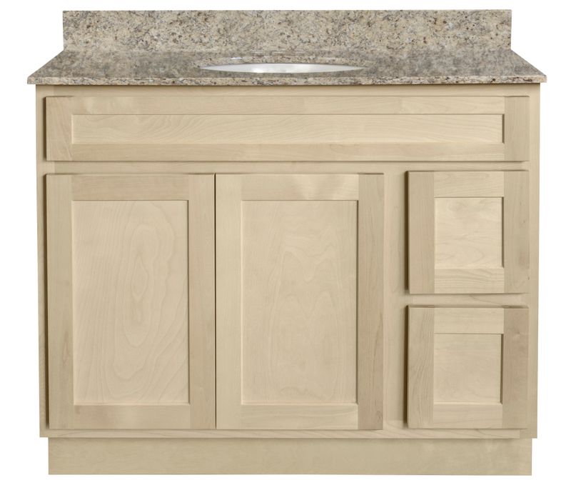 Unfinished Shaker Vanity: 42"W x 21"D x 34 ½"H - 2 Doors, 2 Dra (R), Top Blank V4221D