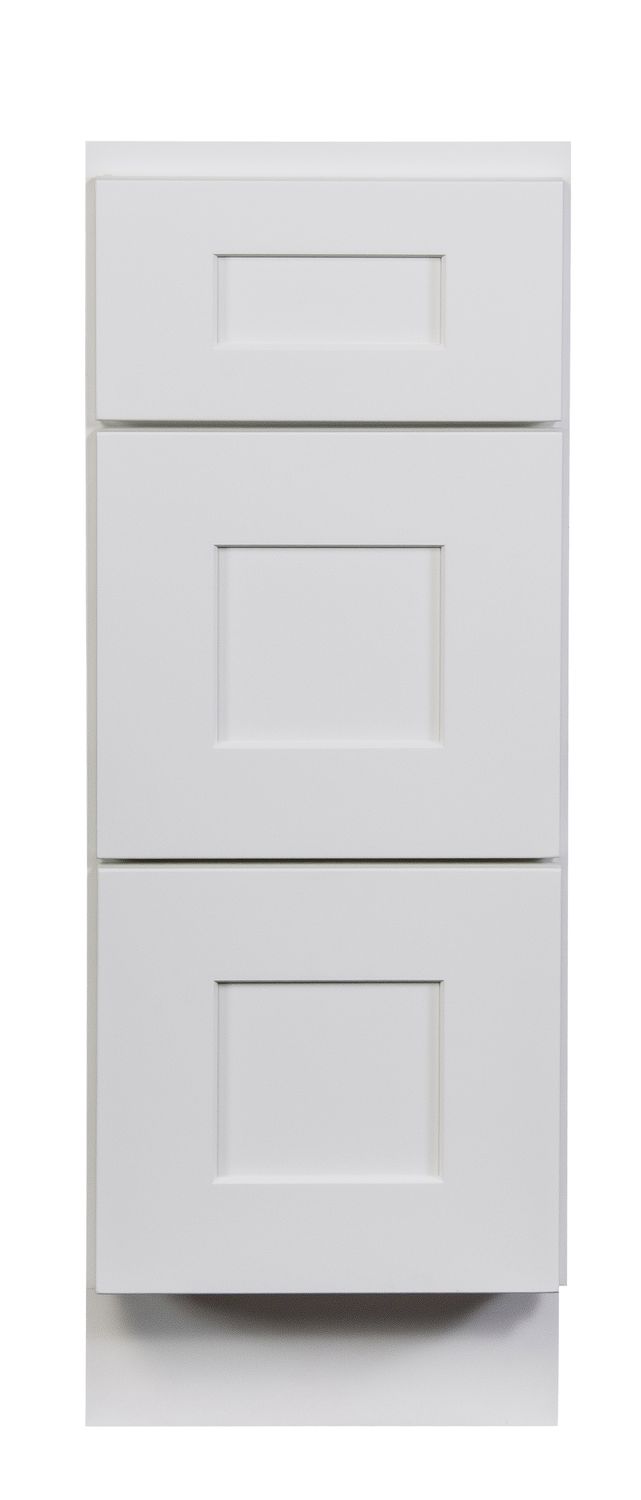 Shaker White Vanity Drawer Base - 12"W x 21"D x 34 ½"H - 3 Drawers