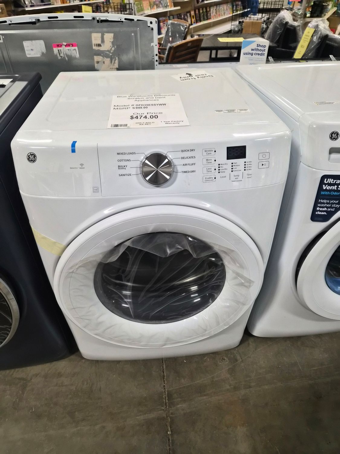 Scratch &amp; Dent GE® 7.8 cu. ft. Front Load Electric Dryer GFD35ESSYWW