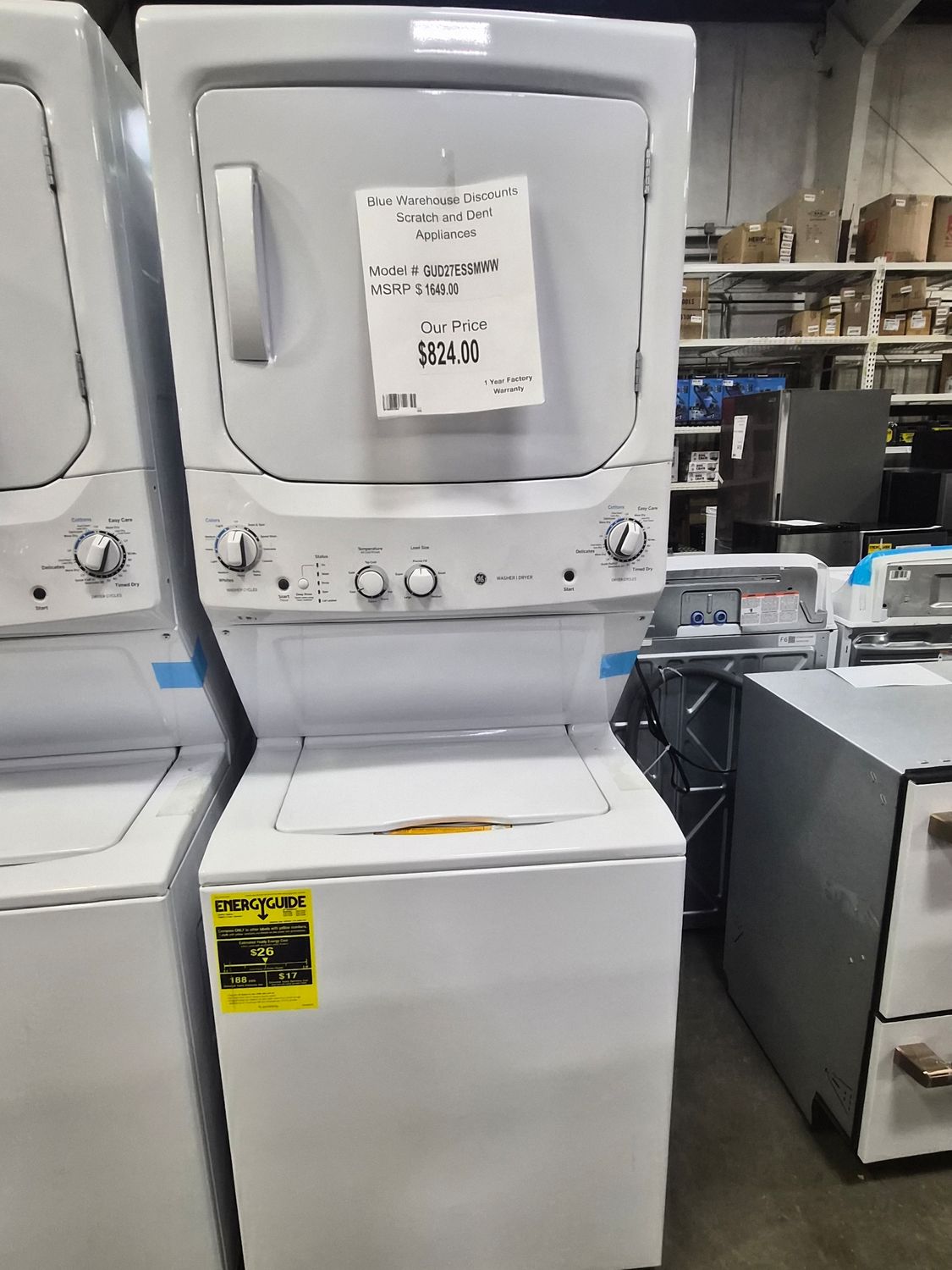 Scratch &amp; Dent GE 3.8 cu. ft. Capacity Laundry Center GUD27ESSMWW