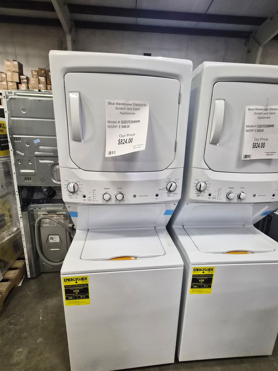 Scratch &amp; Dent GE 3.8 cu. ft. Capacity Laundry Center GUD27ESSMWW