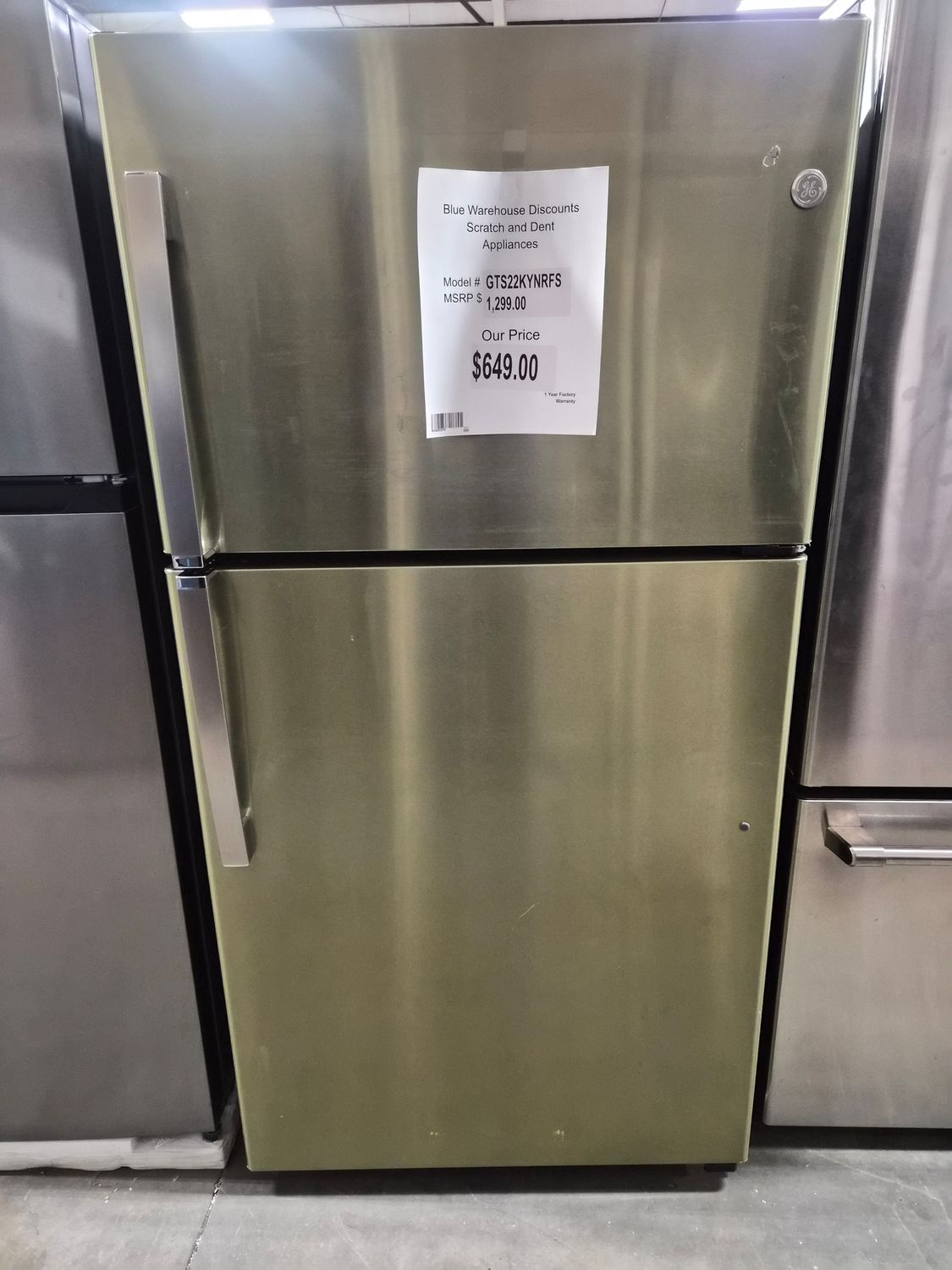 Scratch &amp; Dent GE GTS22KYNRFS Stainless Refrigerator