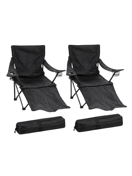 2 PACK - FOLDING CHAIR W/ LEG REST, PILLOW, CUP HOLDERS, &amp; CARRY BAG - BLACK