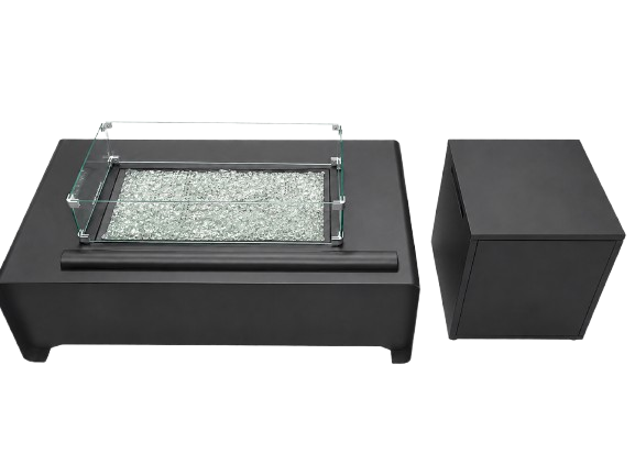 HOME DECORATORS COLLECTION SETTLERS NOTCH 28" X 50" X 14" GAS FIRE PIT- BLACK