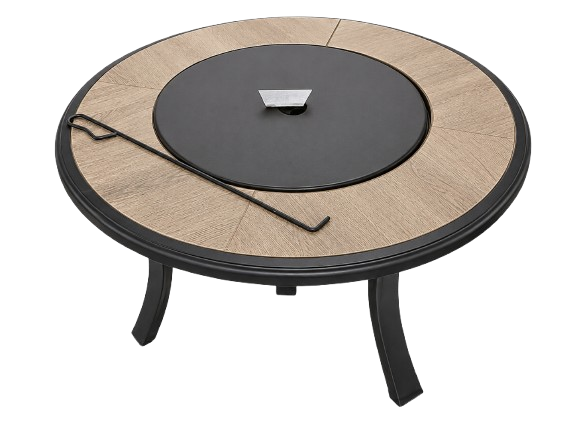 WHITFIELD 38" STEEL OUTDOOR FIRE PIT W/ WOOD TILE TOP