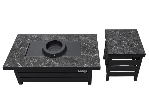 (BOX 1 OF 2) HOME DECORATORS COLLECTION SUNBURY 48" STEEL LP GAS LOW PROFILE MARBLE TILE TOP FIRE PIT - BLACK (MUST BE SOLD W/ 1007497572)