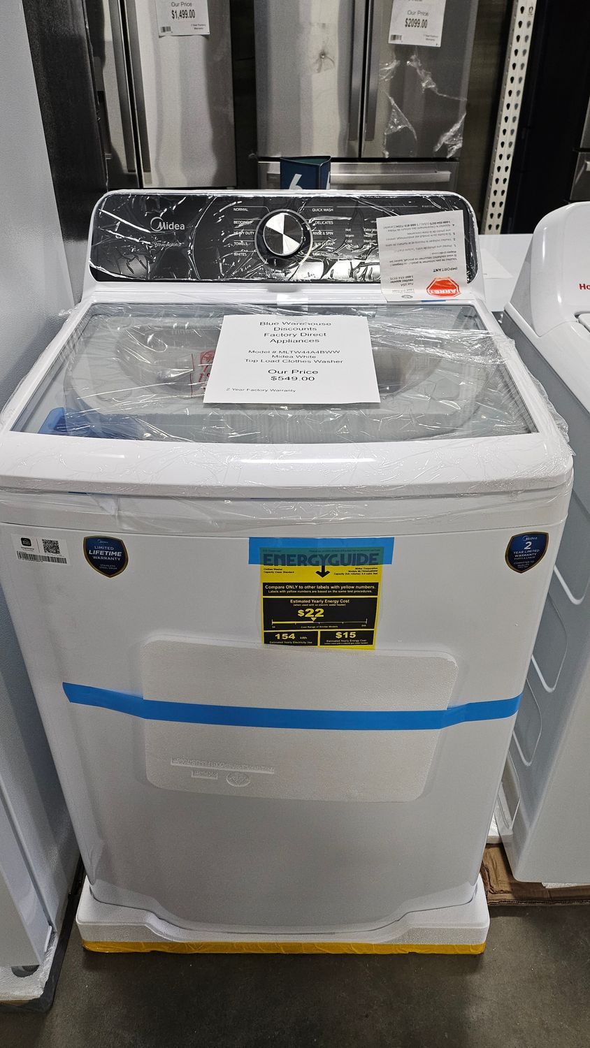 MIDEA 4.4CuFt Top Load Washer with Power Agitator, Soft Close Lid, Dual Phase Dispenser, SmartHome Connectivity, Color: White MLTW44A4BWW