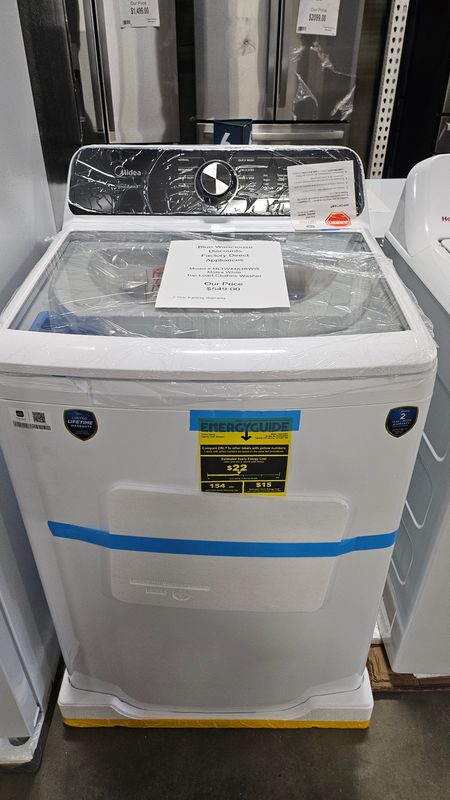 MIDEA 4.4CuFt Top Load Washer with Power Agitator, Soft Close Lid, Dual Phase Dispenser, SmartHome Connectivity, Color: White MLTW44A4BWW