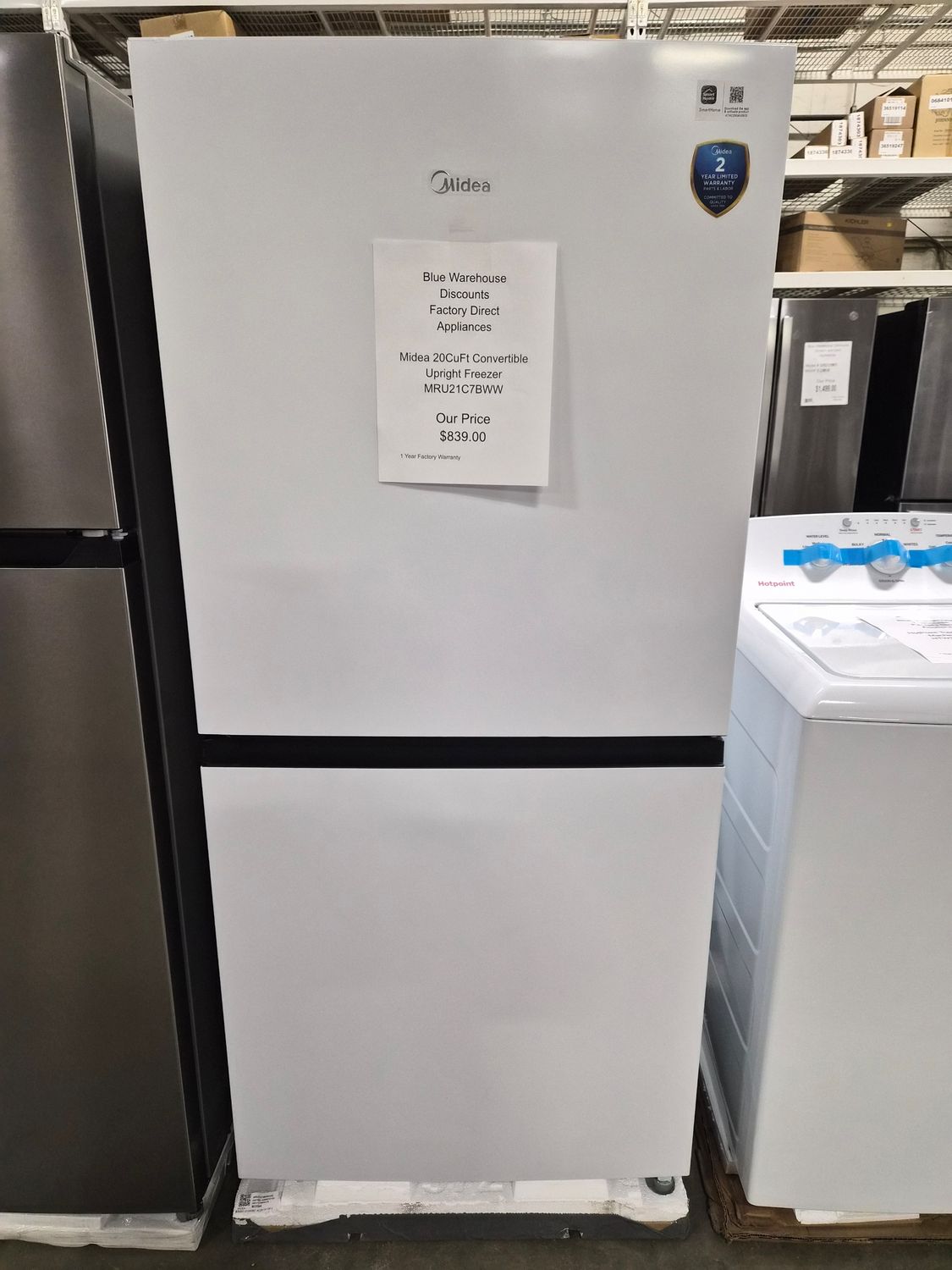 MIDEA 20.0CF 3 Way Convertible Upright Freezer with Reversible Door, Color: White MRU21C7BWW