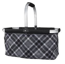 Folding Picnic Basket ; Grey Plaid