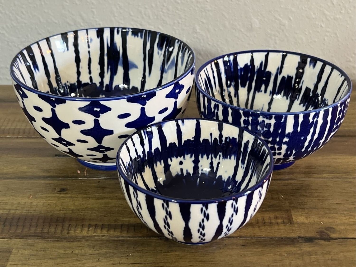 Indigo Tie-Dye Bowls, Set of 3