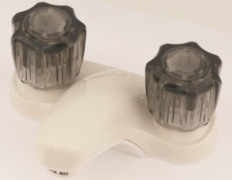 Faucet-4&quot; Plastic Lavatory W/ Crystal Hdls Biscuit