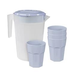 Pitcher and 4 Tumbler Set ; Boho Blue