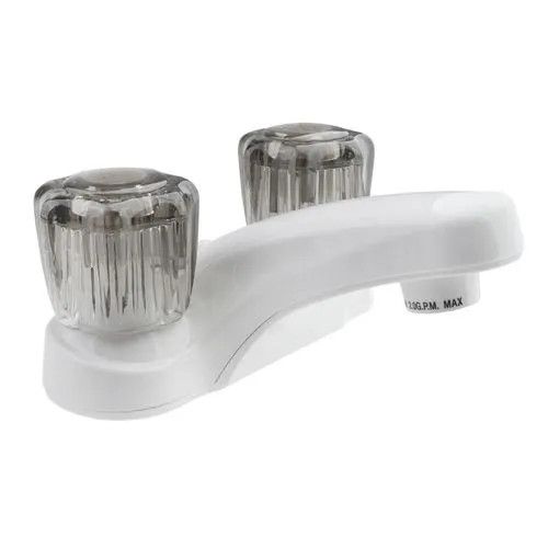 Lavatory Faucet RV w/Smoked Acrylic Knobs, White