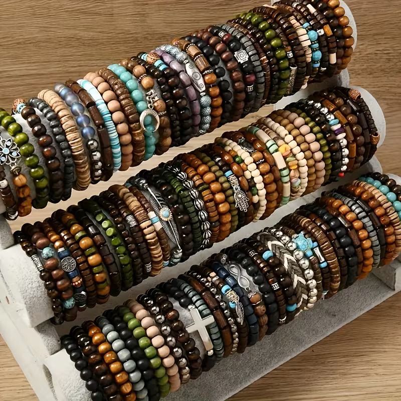 Boho wooden bead bracelet-Single