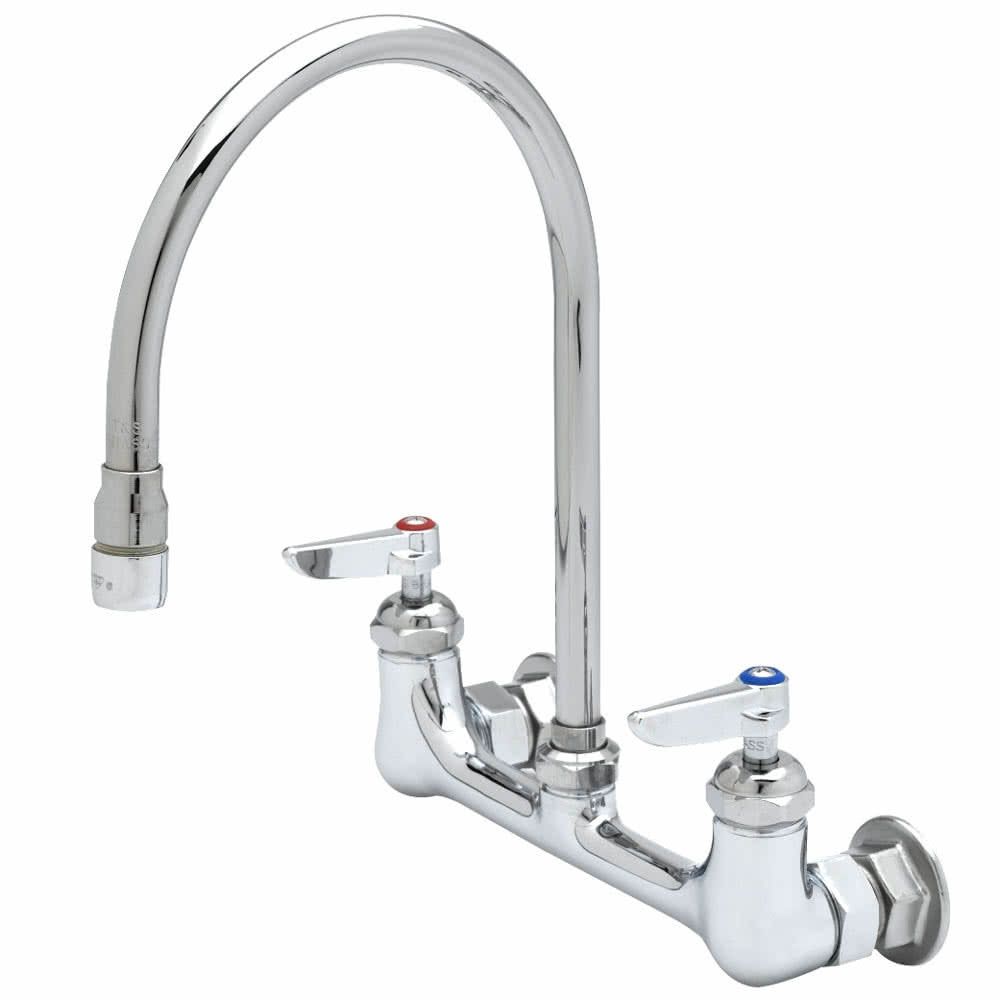 T &amp; S BRASS GOOSENECK WALL MOUNT FAUCET LARGE PADDLE HANDLES/ SPECIAL ORDER