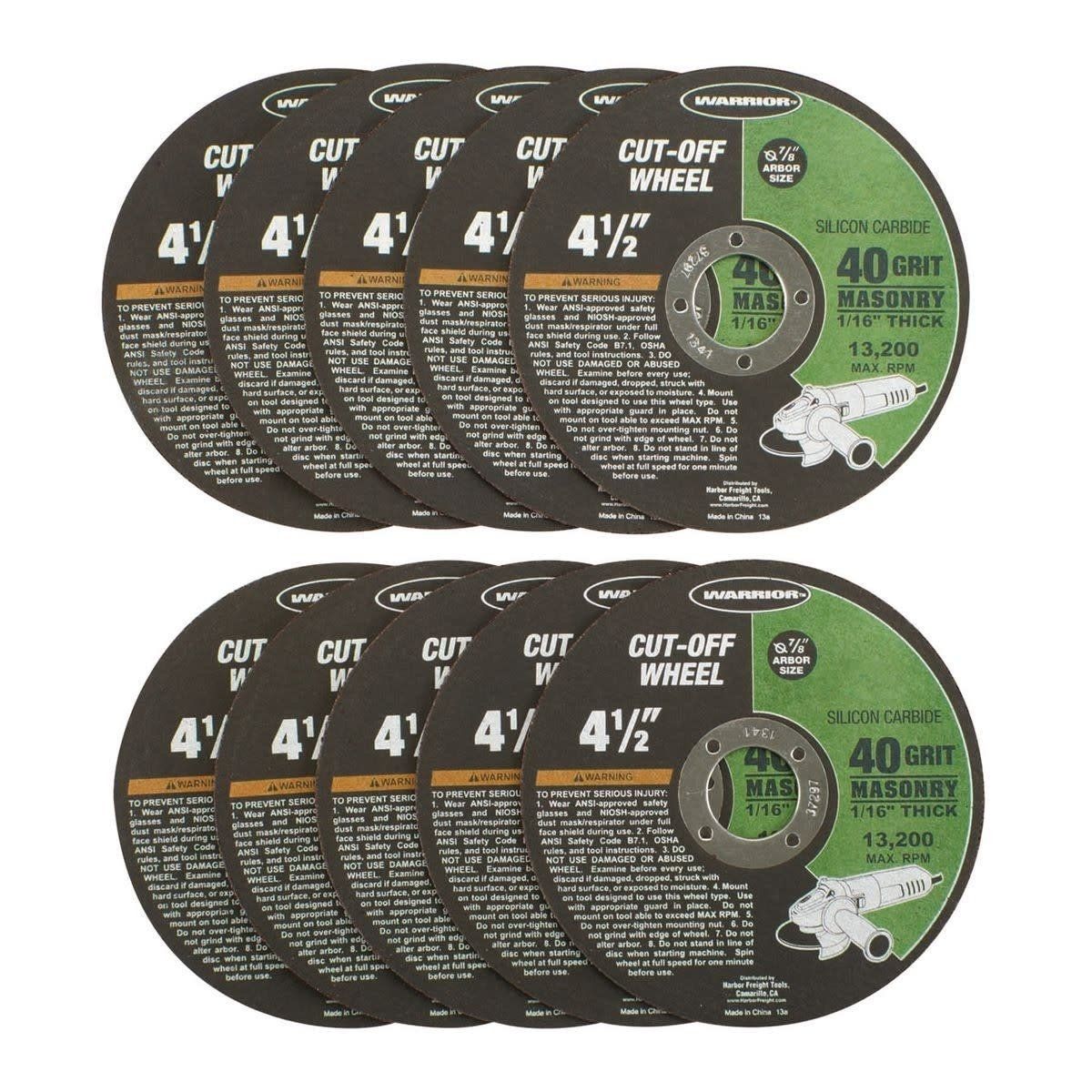 WARRIOR 4-1/2 In. 40 Grit Masonry Cut-Off Wheel 10 Pk
