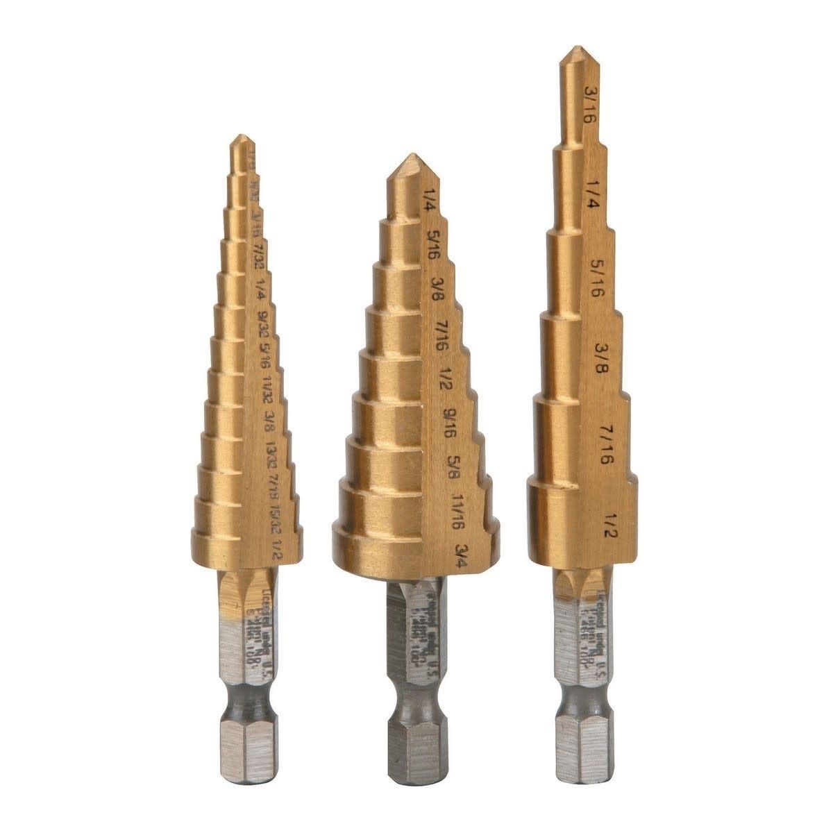 Titanium High Speed Steel Step Bit Set, 3 Pc.