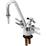 T&amp;S BRASS Lab Fixture, Gas &amp; Water, 2 Gas Cocks, 8&quot; VB Gooseneck w/ Serrated Tip, 3/8&quot; NPT Inlets
