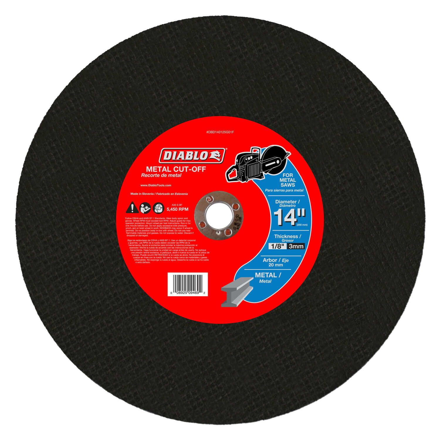 14 in. D X 20 mm Aluminum Oxide High Speed Metal Cut-Off Disc 1 pk