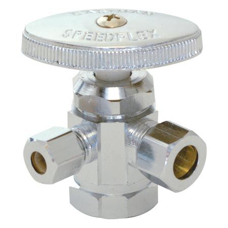 MULTI TURN 2 WAY ANGLE STOP, Size: 1/2" FIP X 3/8" X 1/4" COMP #04320