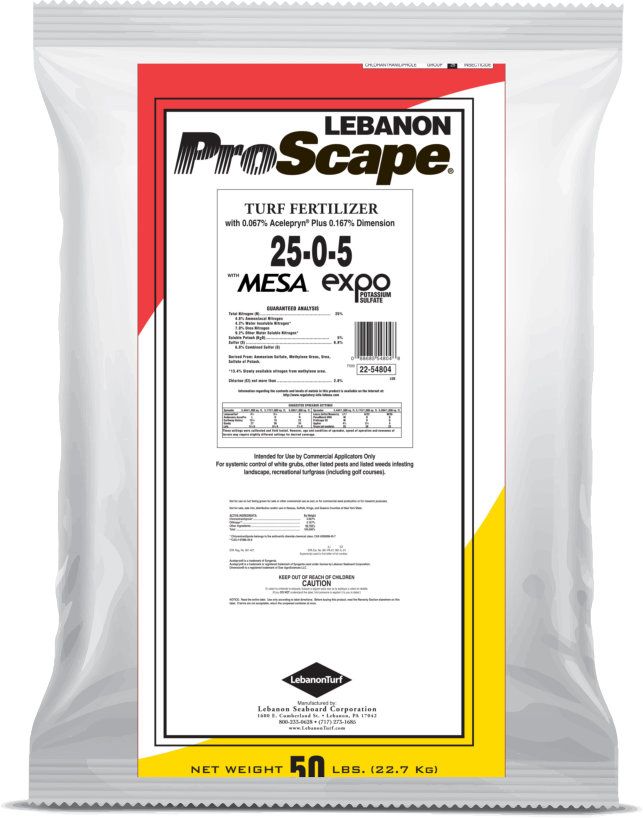 Lebanon ProScape 25-0-5 Fertilizer 51% MESA 100% EXPO .067% Acel + .167% Dim 50 lb bag