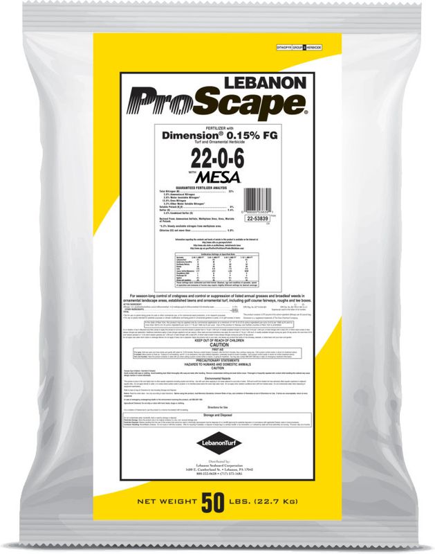 Lebanon ProScape 22-0-6 Fertilizer 40% MESA .15 Dimension 50Lb